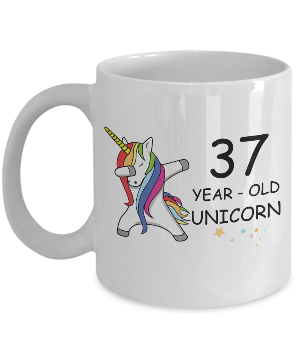 37th Birthday Gift for Women - 37 Year Old Unicorn Dabbing Mug - Funny White Porcelain Coffee 11 oz for Grandma, Mom, Sister, Best Friend, Women, Her - Legends are Born In 1983