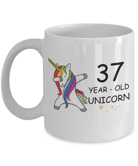 37th Birthday Gift for Women - 37 Year Old Unicorn Dabbing Mug - Funny White Porcelain Coffee 11 oz for Grandma, Mom, Sister, Best Friend, Women, Her - Legends are Born In 1983