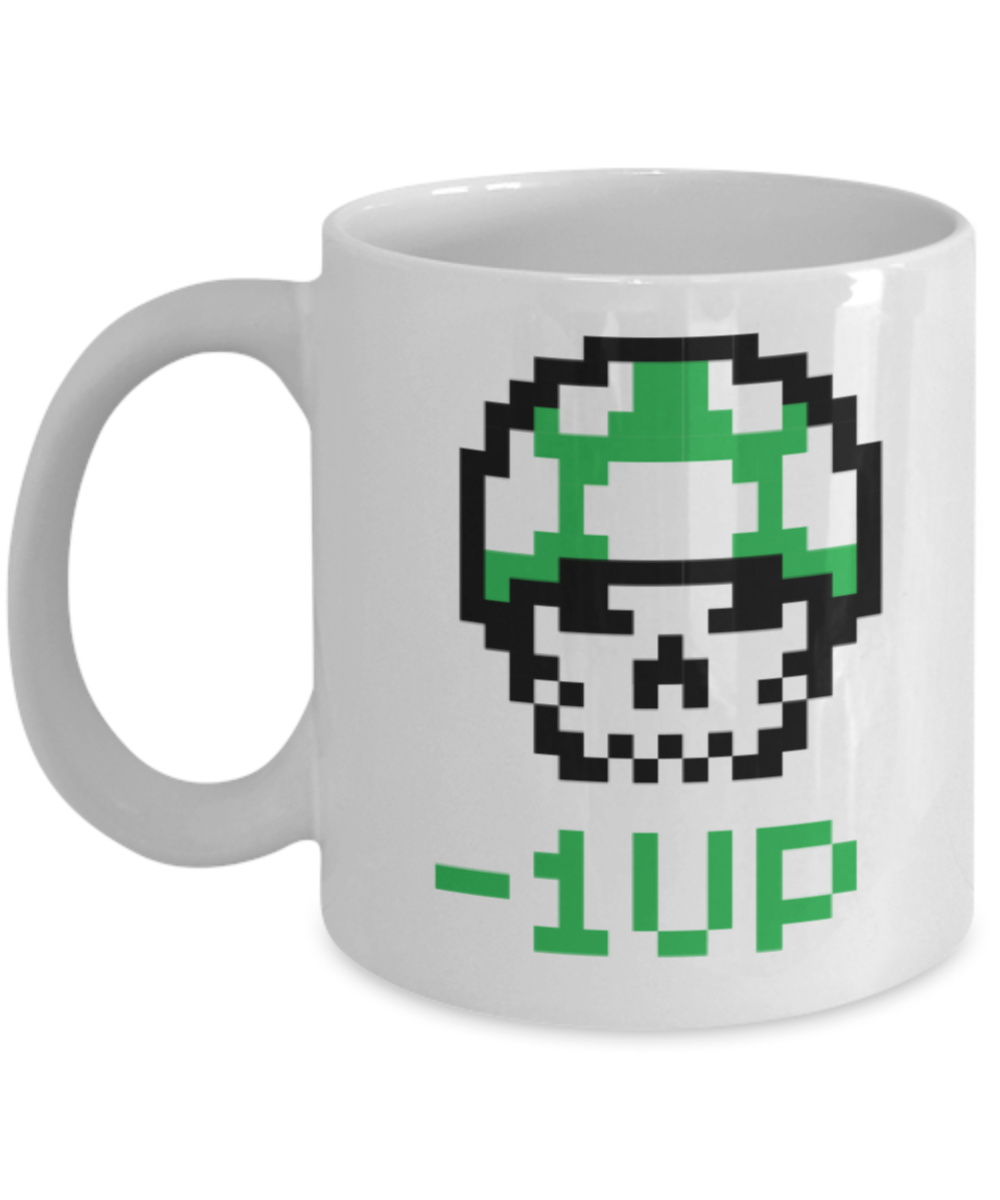 Games Lovers mugs, Negative 1 Up - White Coffee Mug Porcelain Tea Cup 11 oz - Great Gift