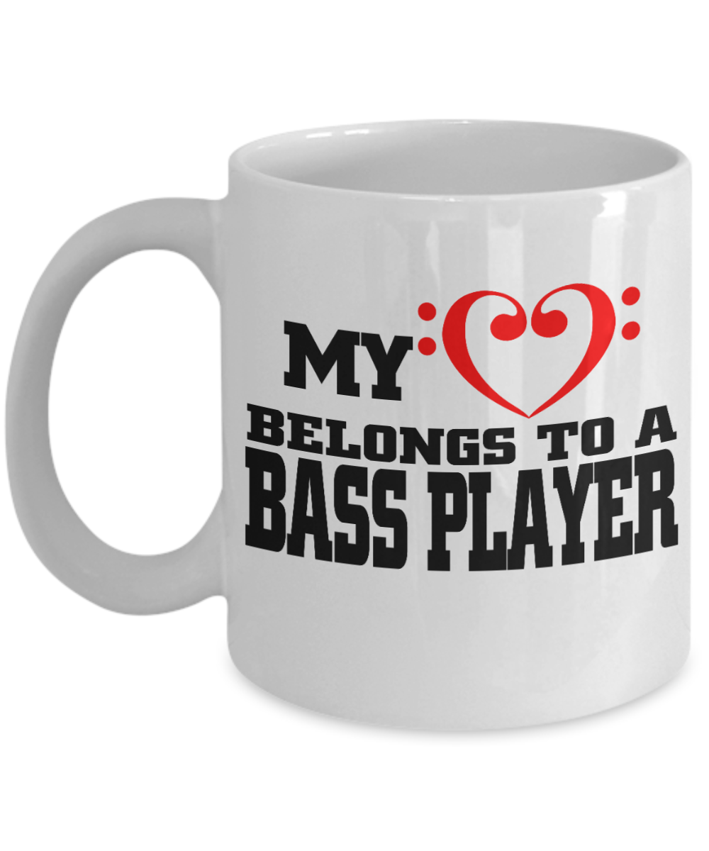 I Am Playing Guitar Gift Coffee Mug, My Love Belongs To A Bass Player-White Porcelain Coffee Mug 11 oz For Brother,Cousin,Sister,Music,Guitar Player