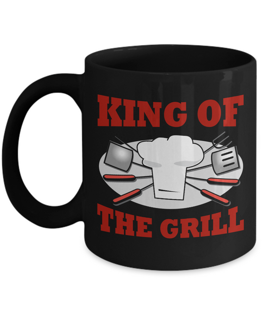Grill Master Coffee Mug, King Of Grill-Black Porcelain Coffee Mug 11 oz for Bbq,Grilling, barbecue, grill, lover,master,dad,mom