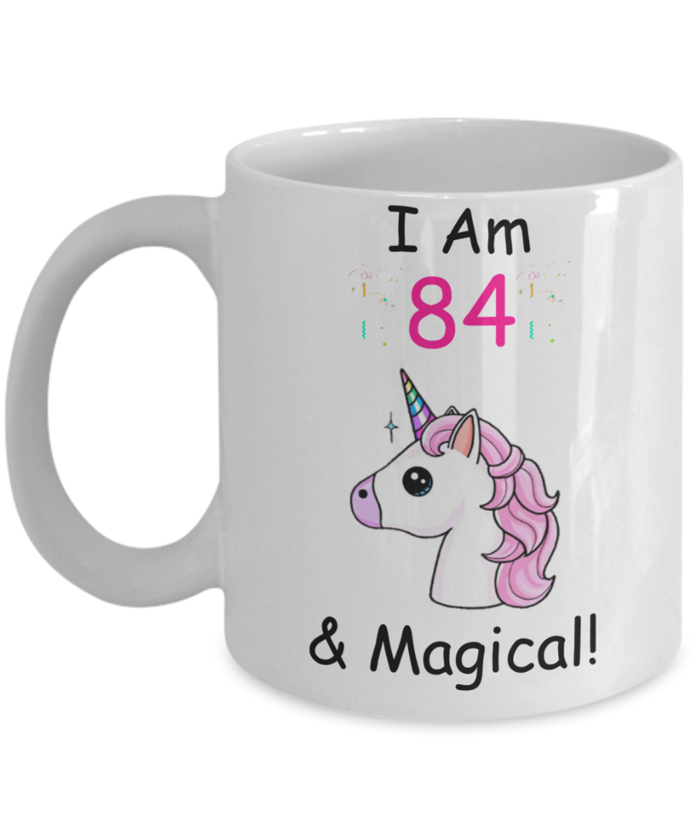 Unicorn Birthday gift 84th Birthday Gift for Women - I Am 84 & Magical Unicorn Mug - Funny White Porcelain Coffee 11 oz - Born In 1936