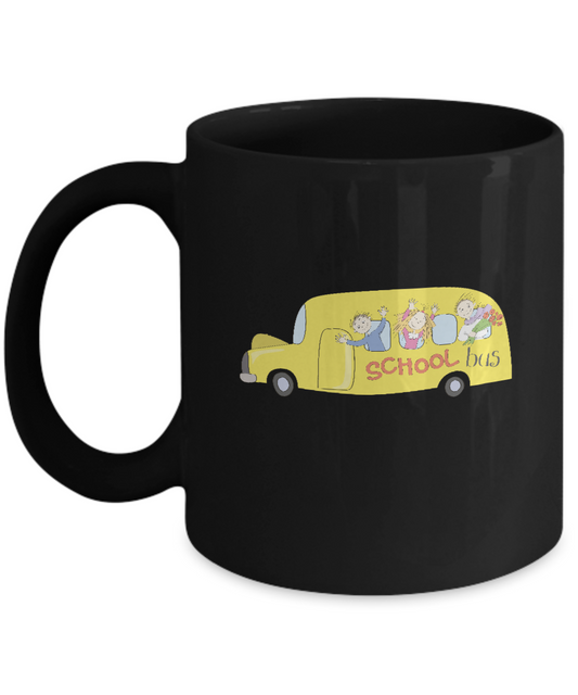 School Bus happy Black Mugs - Funny Christmas Kids Gifts Black coffee mugs 11 oz