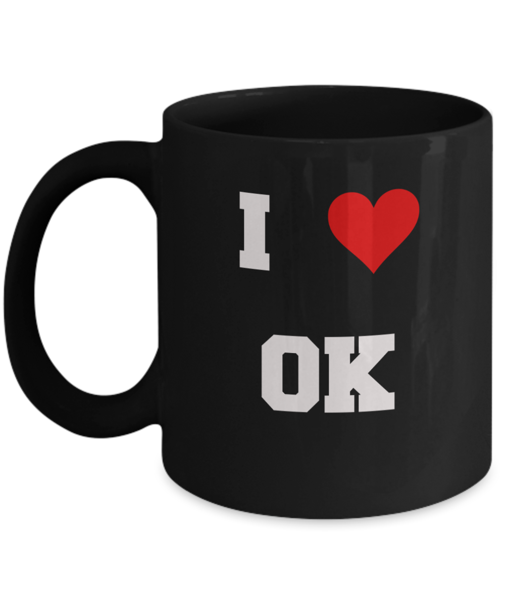 Oklahoma Mug, I Love Oklahoma OK Abbreviation USA States Ceramic Black Coffee Mug Tea Cup Gifts Mugs 11 oz Funny Mugs