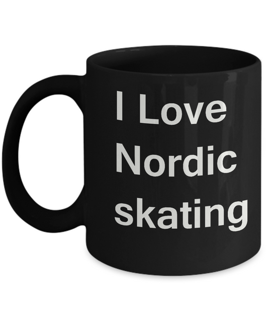 I Love Nordic Skating coffee black mug - Porcelain Black coffee mugs 11 oz