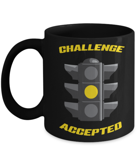 Pop culture lovers mugs , Challenge Accepted - Black Coffee Mug Porcelain Tea Cup 11 oz - Great Gift