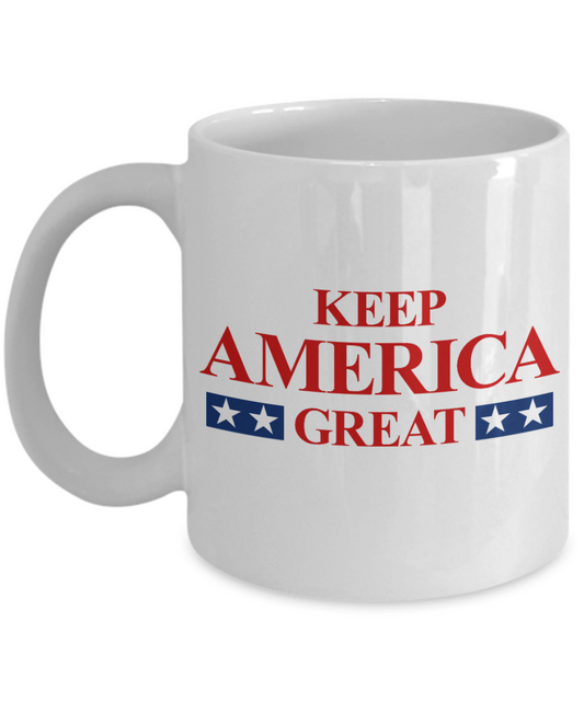 American Flag Mugs, Keep America Great - Funny Black Porcelain Coffee 11 oz