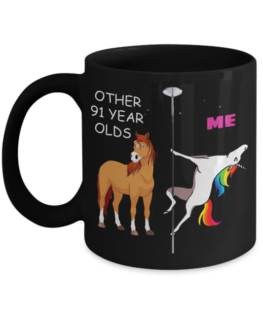 Unicorn Birthday gift 91st Birthday Gift for Women - Other 91 Year Olds Me Unicorn Coffee Mug - Black Porcelain Coffee 11 oz for Grandma, Mom, Sister, Best Friend, Women, Her - Born In 1929