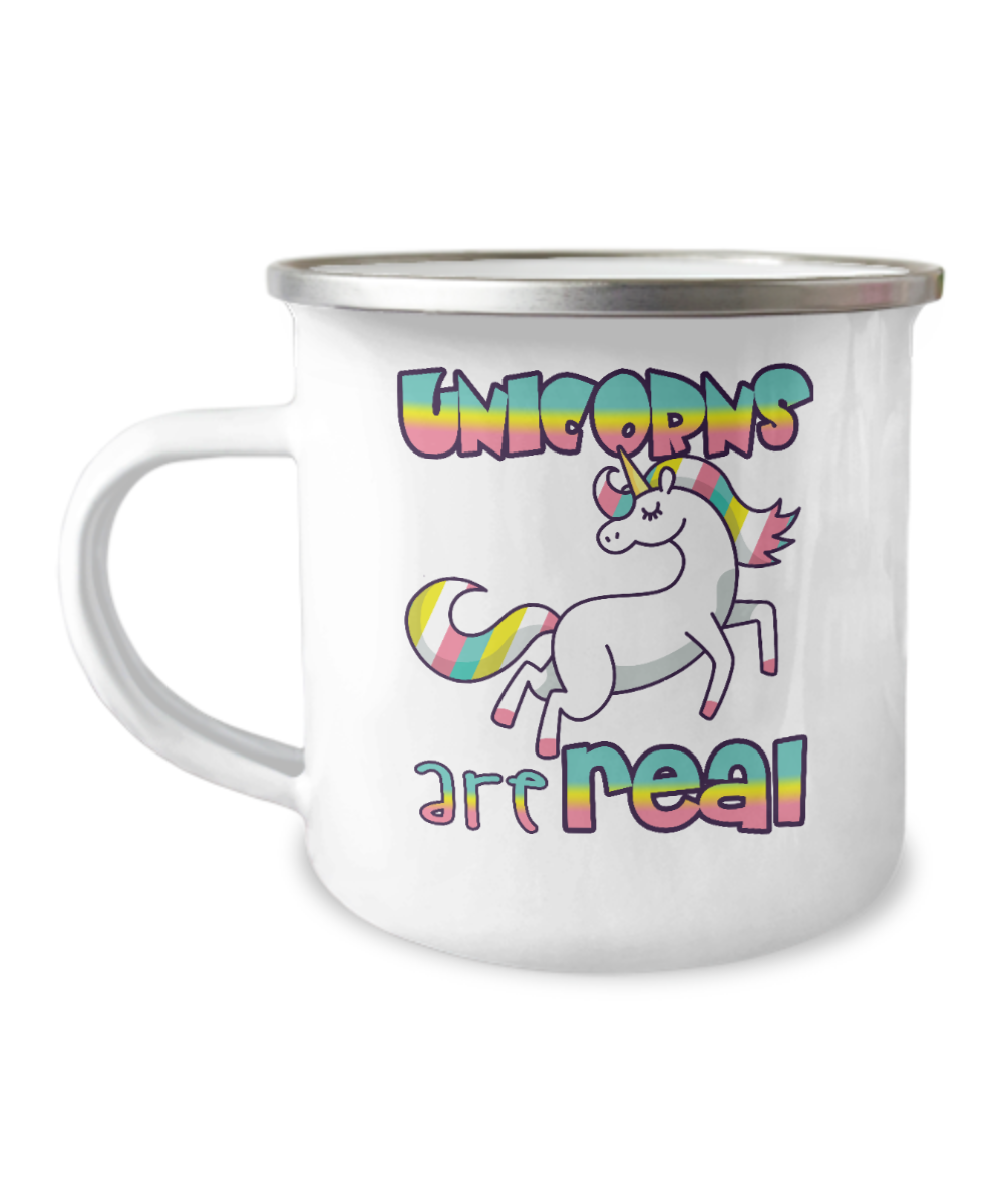 Unicorn Coffee mug, Unicorns are Real, Unicorn Mug, Teen Coffee mug-12 Oz Stainless Steel Enamel Finish White Camper Coffee Mug