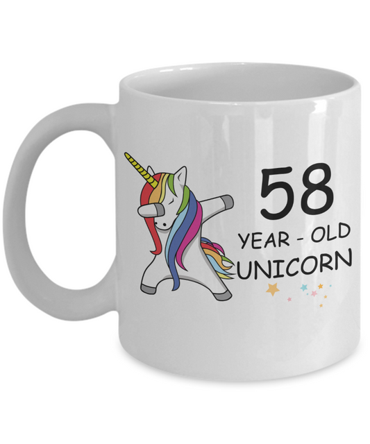 Unicorn Birthday gift 58th Birthday Gift for Women - 58 Year Old Unicorn Dabbing Mug - Funny White Porcelain Coffee 11 oz, 58th Anniversary Bday Gift for Grandma, Mom, Sister, Bestie - Legends are Born In 1962