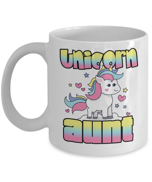 Aunt Coffee Mug, Unicorn Aunt, Aunt mug, coffee mug for aunt- White Porcelain Coffee Mug 11 Oz Funny Quotes Coffee Mug