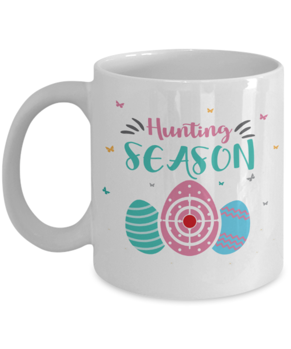 Personal creations gifts easter mugs - Egg hunting season - White Porcelain Coffee Mug Cute Ceramic Cup 11 oz