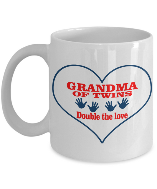 Grandma Personalized Coffee mug, Grandma Of  Twins, Double The Love-White Porcelain Coffee Mug 11 oz