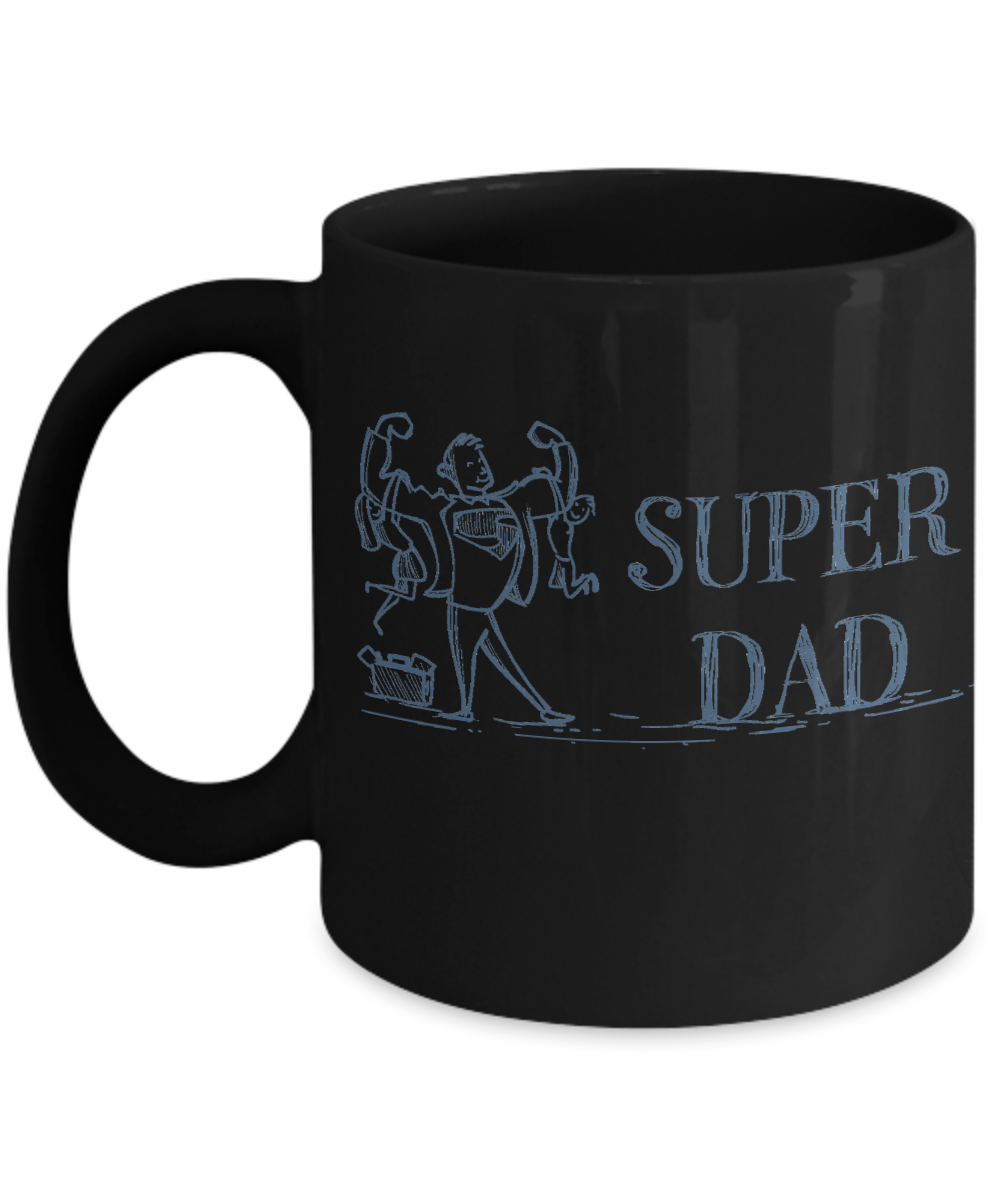 Best Ever Dad Coffee Mug, Super Dad -Black Porcelain Coffee Mug 11 oz For Dad, Papa, Daddy, Fathers Day, Birthday