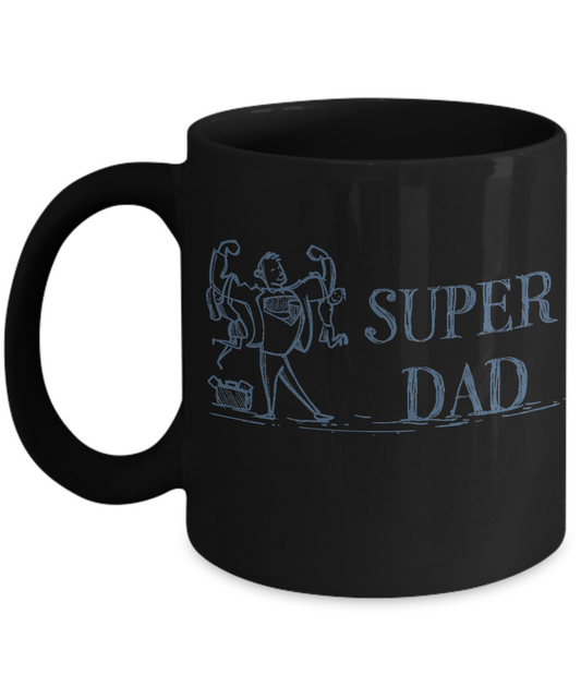 Best Ever Dad Coffee Mug, Super Dad -Black Porcelain Coffee Mug 11 oz For Dad, Papa, Daddy, Fathers Day, Birthday