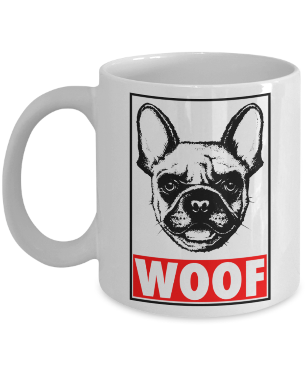 Gift gor dog lovers , Woof - White Coffee Mug Porcelain Tea Cup 11 oz - Great Gift
