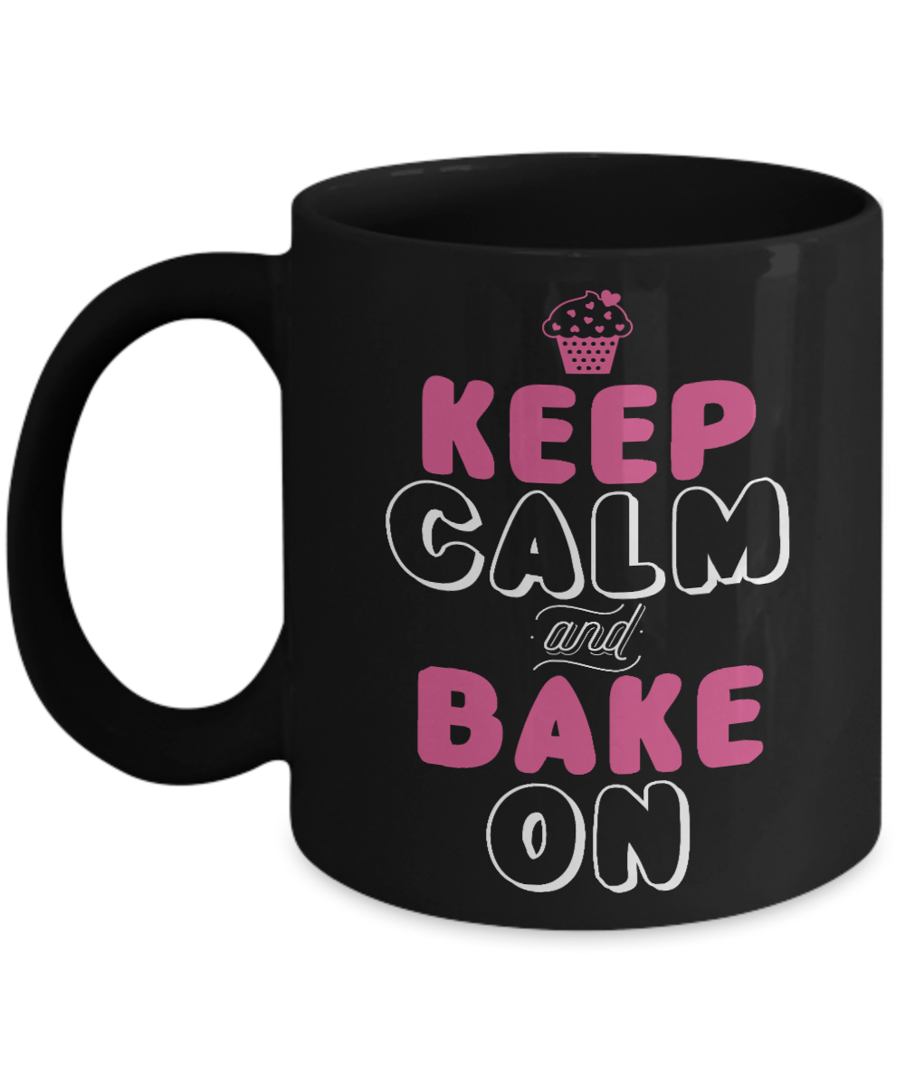 Love To Bake Coffee Mug, Keep Calm And Bake On-Black Porcelain Coffee Mug 11 oz for Baker, Mom, Sister,Dad
