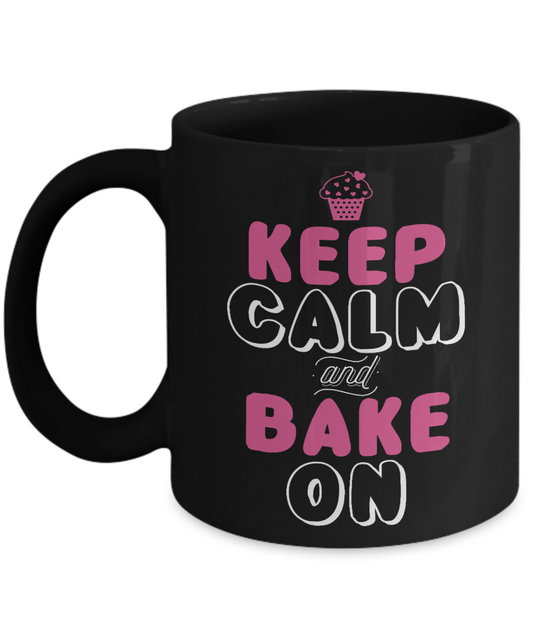 Love To Bake Coffee Mug, Keep Calm And Bake On-Black Porcelain Coffee Mug 11 oz for Baker, Mom, Sister,Dad