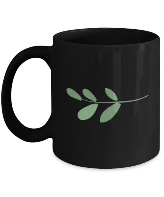 Sprig Smooth 6 Black Mugs - Funny coffee mugs - Porcelain Funny Black coffee mugs 11 oz
