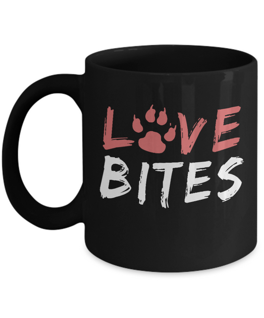 Dog Lover Coffee Mug, Love Bites - Black Porcelain Coffee Mug 11 Oz For Dog Lover, Dad, Mom