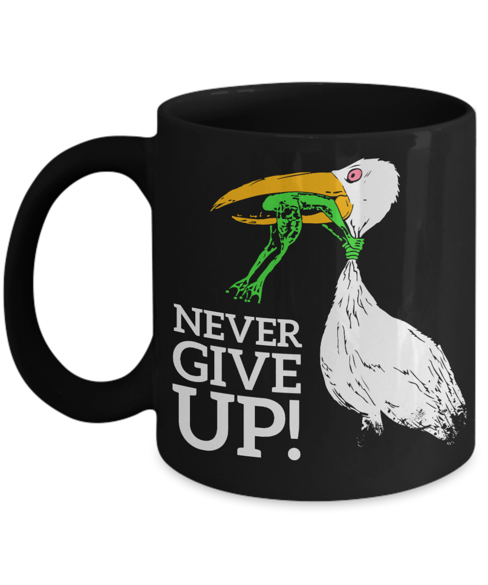 Never give up Black Mugs - Funny Christmas Gifts - Porcelain Black Coffee Mug Cute Cool Ceramic Cup Black, Best Office Tea Mug & Birthday Gag