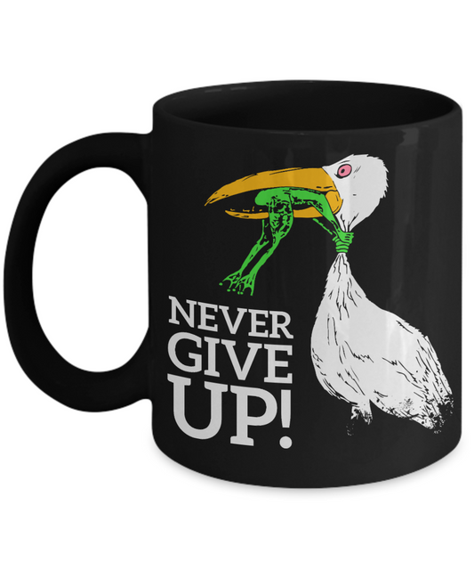 Never give up Black Mugs - Funny Christmas Gifts - Porcelain Black Coffee Mug Cute Cool Ceramic Cup Black, Best Office Tea Mug & Birthday Gag