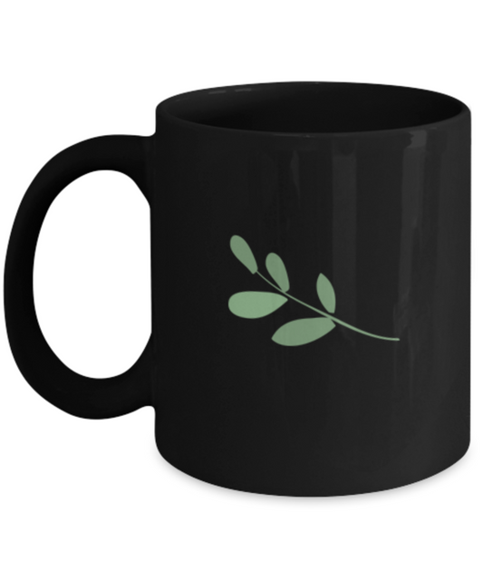 Sprig Smooth 1 Black Mugs - Funny coffee mugs - Porcelain Black coffee mugs 11 oz