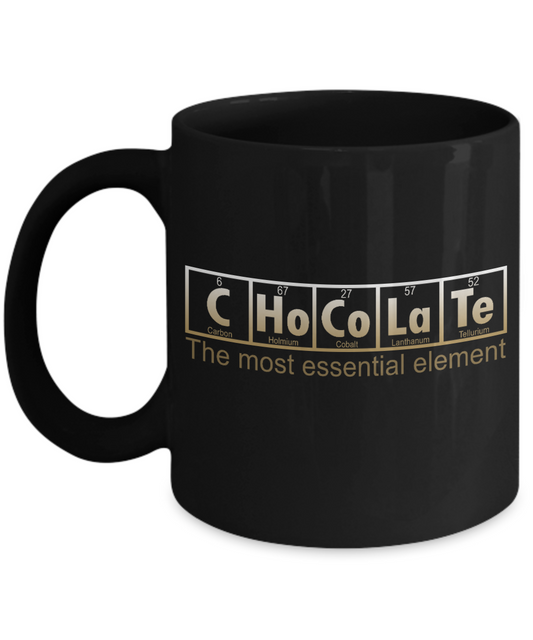 Chocolate Lover Coffee Mug, Chocolate The Most Essential Element-Black Porcelain Coffee Mug 11 oz For Chocolate Lover, Kids,Teens,Women,men