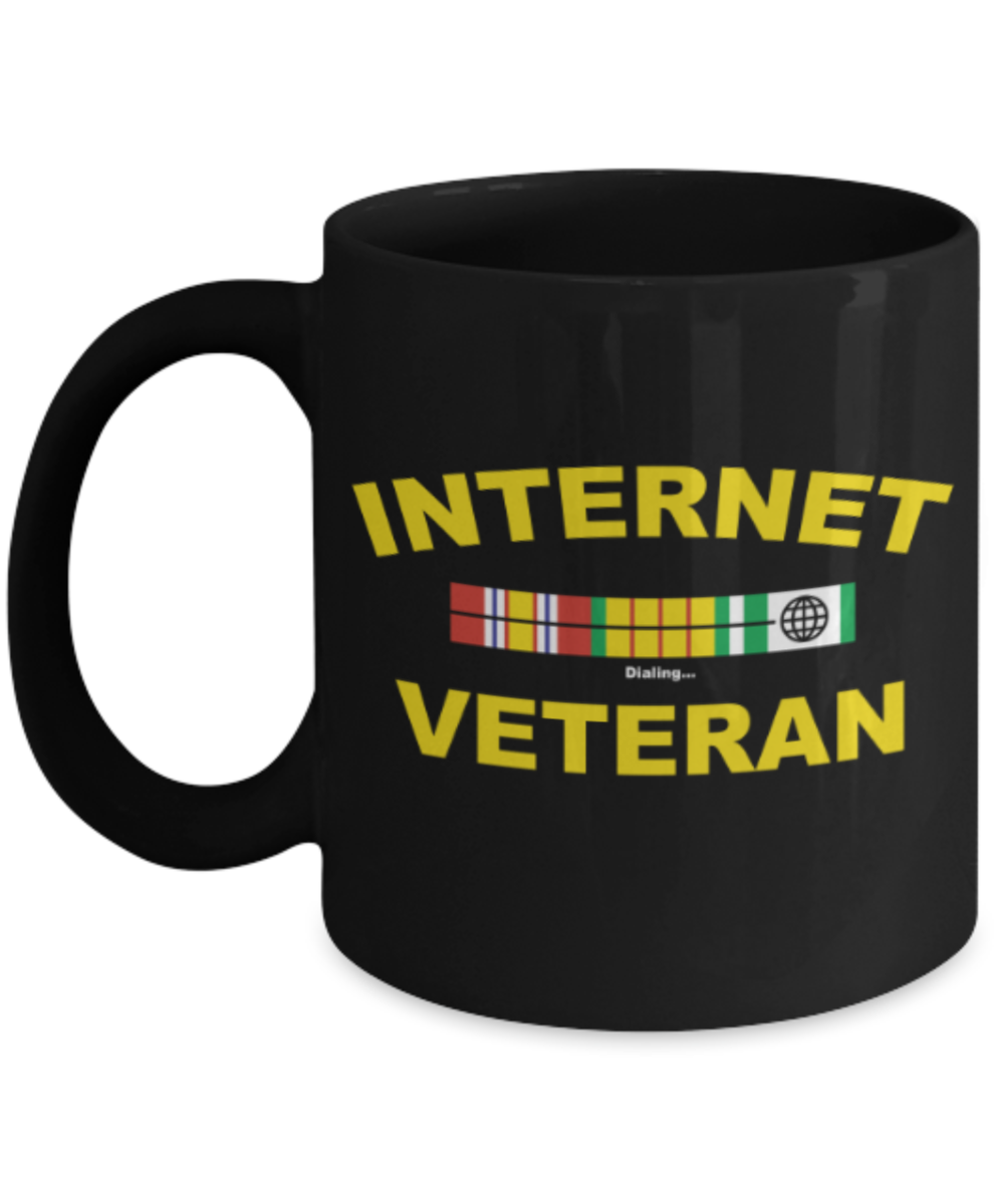 Internet Lovers Mugs , Internet Veteran - Black Coffee Mug Porcelain Tea Cup 11 oz - Great Gift