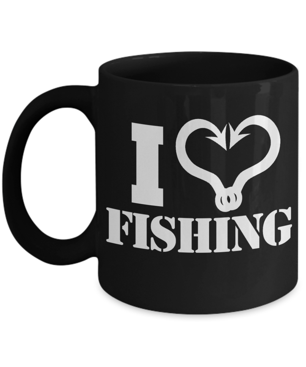 Fisherman Love Custom Gift Coffee mug, I Love Fishing-Black Porcelain Coffee Mug 11 oz