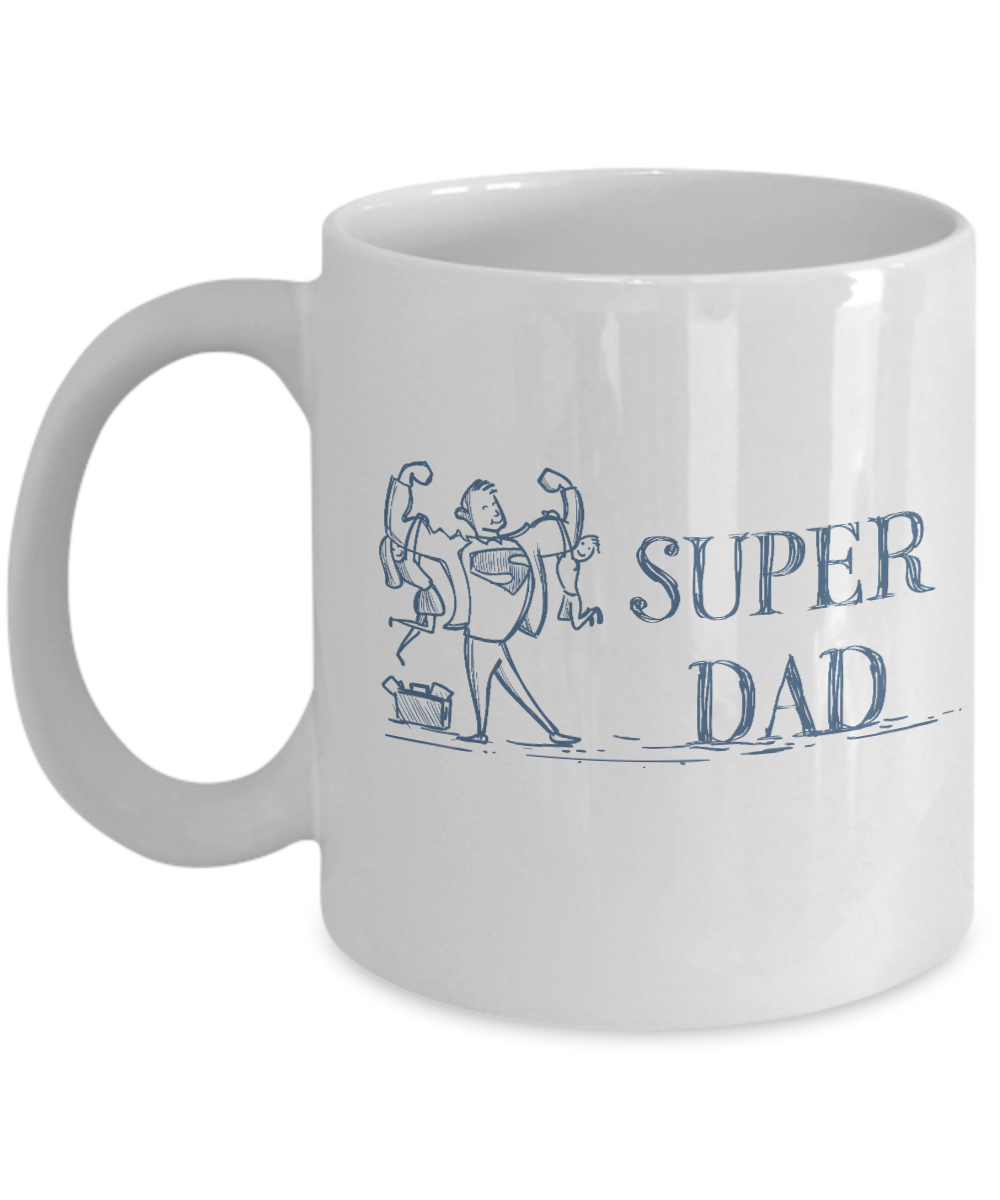 Best Ever Dad Coffee Mug, Super Dad -White Porcelain Coffee Mug 11 oz For Dad, Papa, Daddy, Fathers Day, Birthday