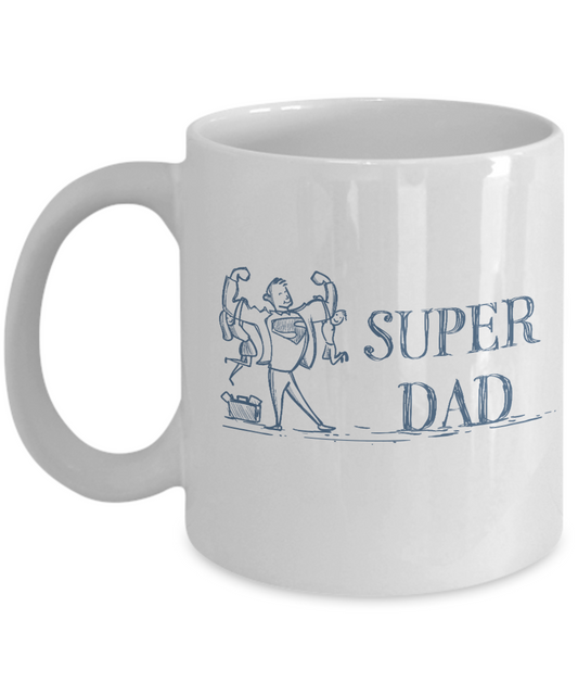 Best Ever Dad Coffee Mug, Super Dad -White Porcelain Coffee Mug 11 oz For Dad, Papa, Daddy, Fathers Day, Birthday