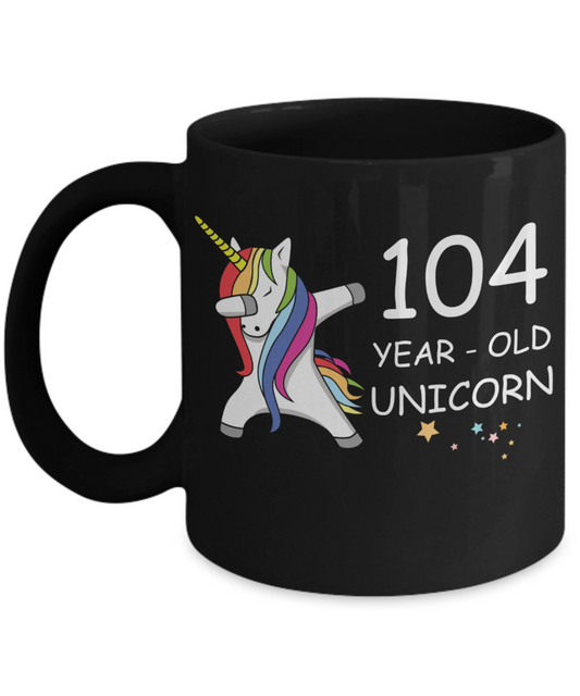 104th Birthday Gift for Women - 104 Year Old Unicorn Dabbing Mug - Funny Black Porcelain Coffee 11 oz for Grandma, Mom, Sister, Best Friend, Women, Her - Legends are Born In 1916