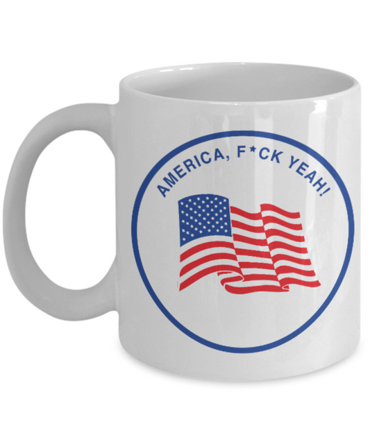America Lovers Mugs, America F*ck Yeah - White Coffee Mug Porcelain Tea Cup 11 oz - Great Gift