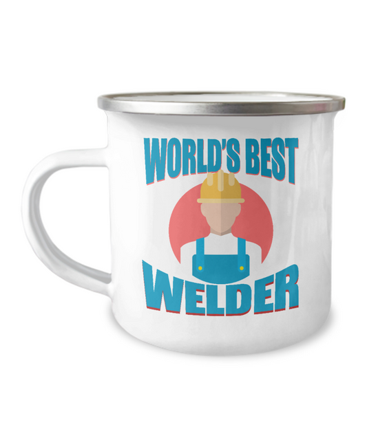 Welder Coffee Mug, worlds Best welder- 12 Oz Stainless Steel Enamel Finish White Camper Coffee Mug