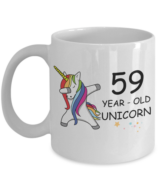 Unicorn Birthday gift 59th Birthday Gift for Women - 59 Year Old Unicorn Dabbing Mug - Funny White Porcelain Coffee 11 oz, 59th Anniversary Bday Gift for Grandma, Mom, Sister, Bestie - Legends are Born In 1961