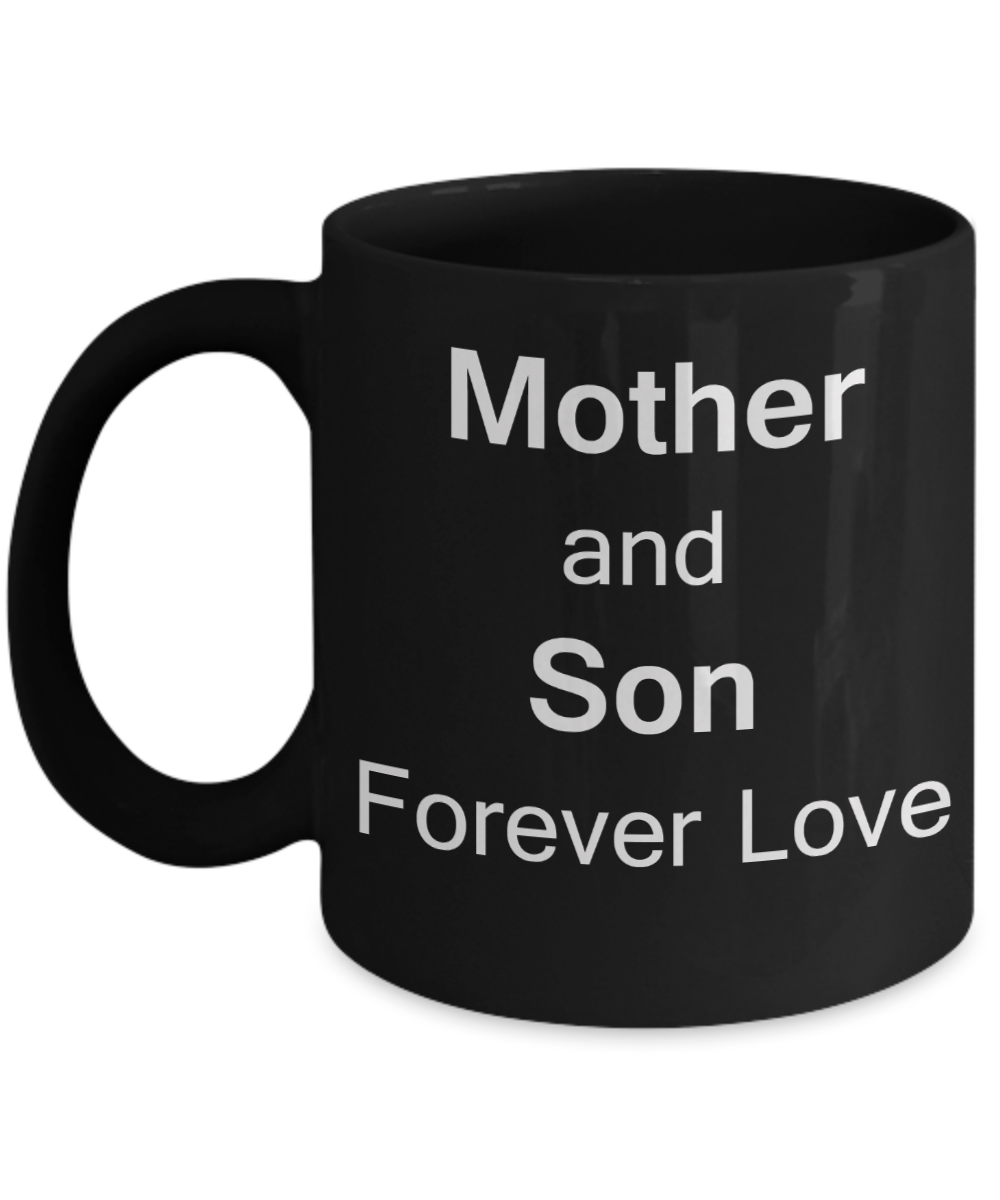 Mothers gift special love heart poem mug - Mother & Son Forever Love - Black Porcelain Coffee Mug Cute Ceramic Cup 11 oz