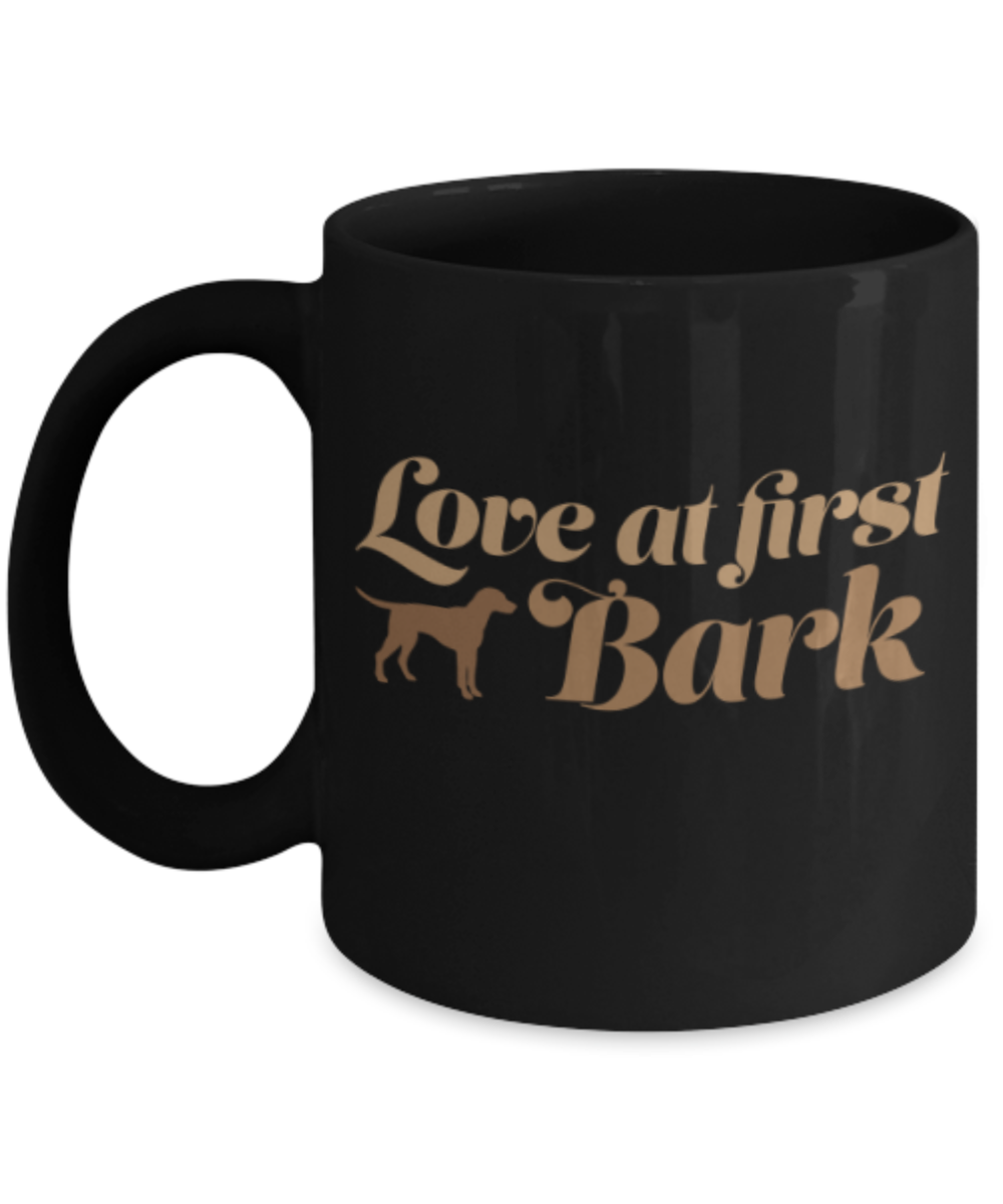 Gift gor dog lovers , Love at First Bark - Black Coffee Mug Porcelain Tea Cup 11 oz - Great Gift