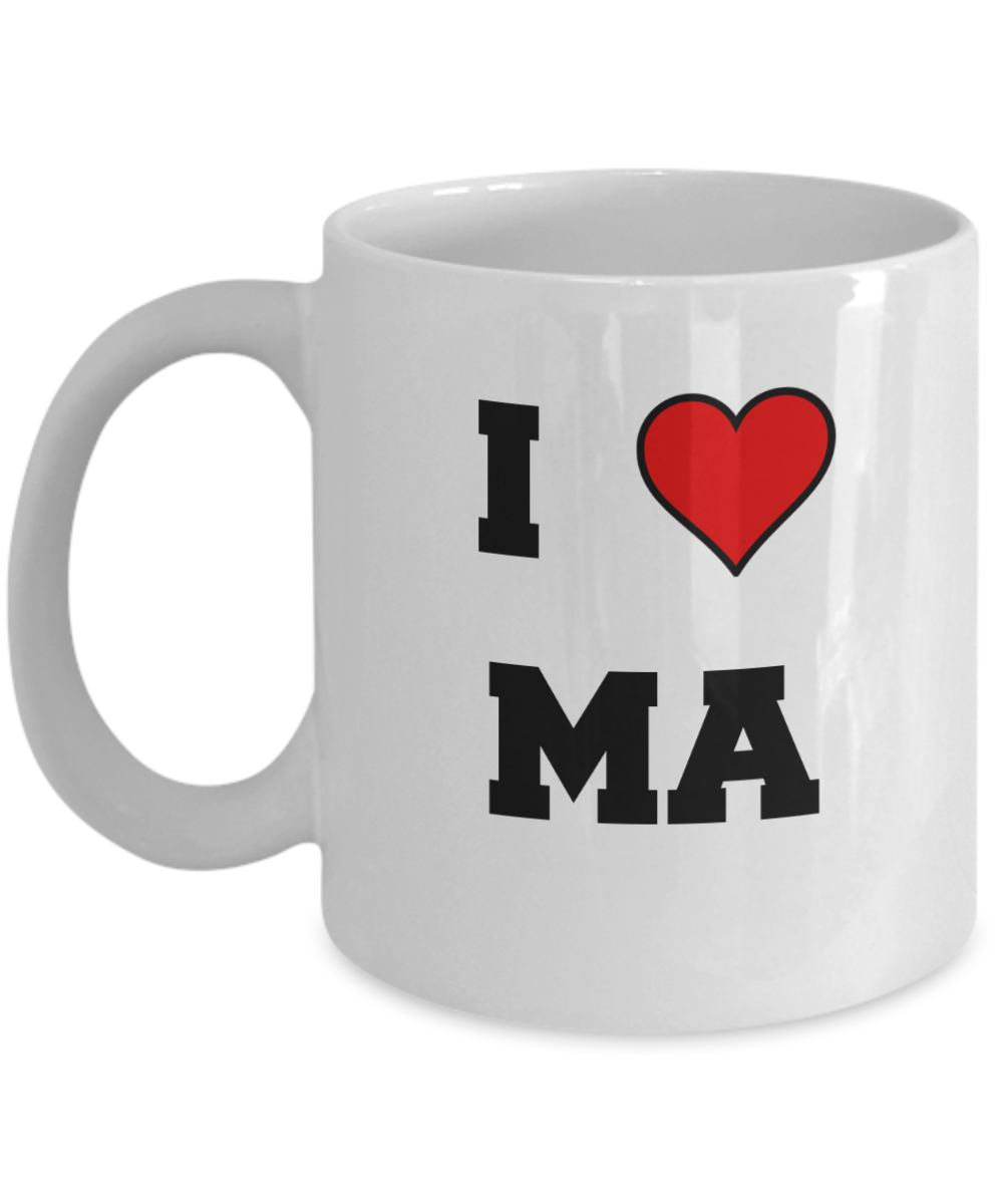 Massachusetts Mug, I Love Massachusetts MA Abbreviation USA States Ceramic Coffee Mug Tea Cup Gifts Mugs 11 oz Funny Mugs