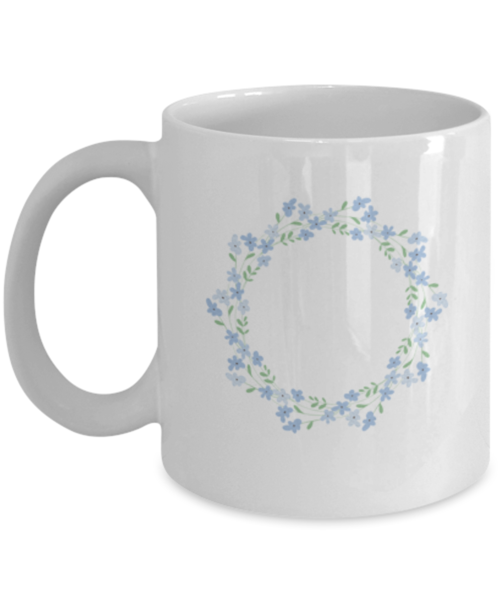 Wreath Blue Textured Coffee Mugs - Funny White coffee mugs 11 oz