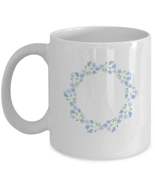 Wreath Blue Textured Coffee Mugs - Funny White coffee mugs 11 oz