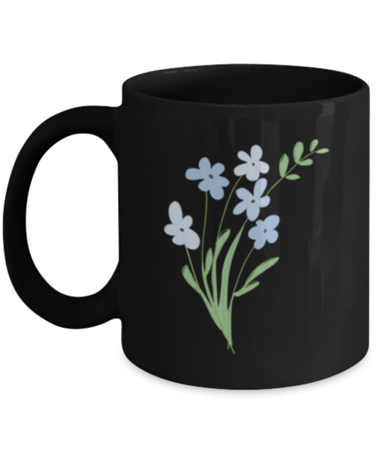 Bouquet Sprigs Blue Smooth Black Mugs - Funny Black coffee mugs 11 oz