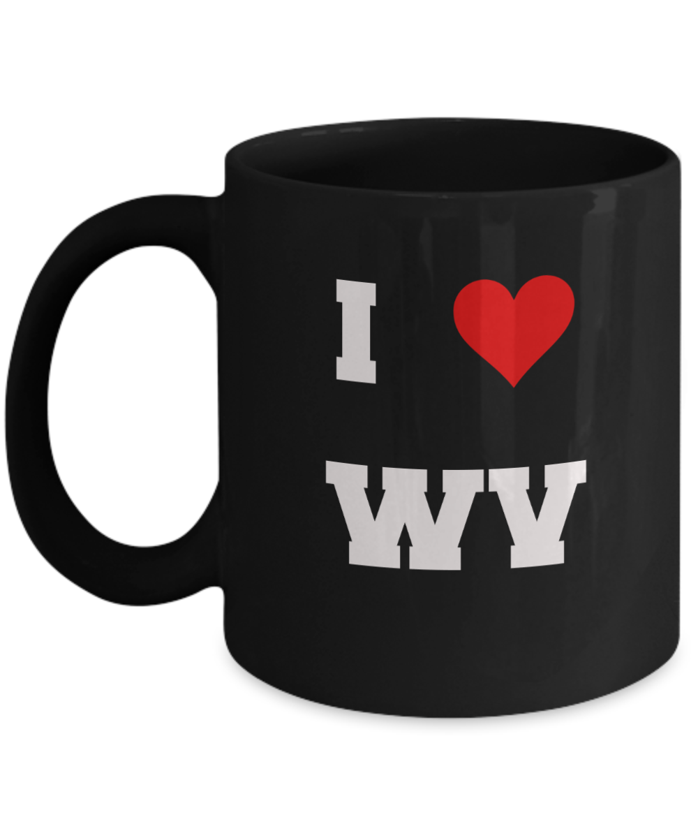 West Virginia Mug, I Love West Virginia WV Abbreviation USA States Ceramic Black Coffee Mug Tea Cup Gifts Mugs 11 oz Funny Mugs