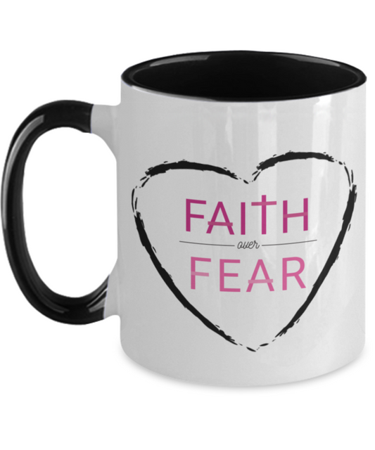Faith over fear coffee mug, faith over fear cup, inspirational gift ideas, inspirational coffee mugs, inspirational coffee cups, cute mugs