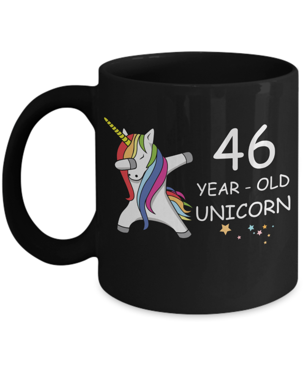 Unicorn Birthday gift 46th Birthday Gift for Women - 46 Year Old Unicorn Dabbing Mug - Funny Black Porcelain Coffee 11 oz, 46th Anniversary Bday Gift for Grandma, Mom, Sister, Bestie - Legends are Born In 1974