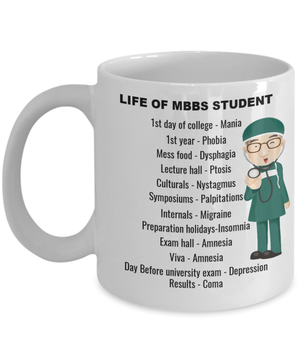 Med school mugs, Life of MBBS student - White Porcelain Coffee 11 oz