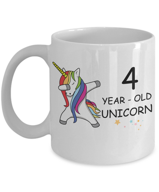 Unicorn Birthday gift 4th Birthday Gift for Women - 4 Year Old Unicorn Dabbing Mug - Funny White Porcelain Coffee 11 oz, 4th Anniversary Bday Gift for   Grandma, Mom, Sister, Bestie - Legends are Born In 2016
