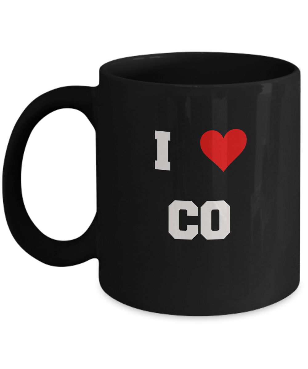Colorado Mug, I Love Colorado CO Abbreviation USA States Ceramic Black Coffee Mug Tea Cup Gifts Mugs 11 oz Funny Mugs