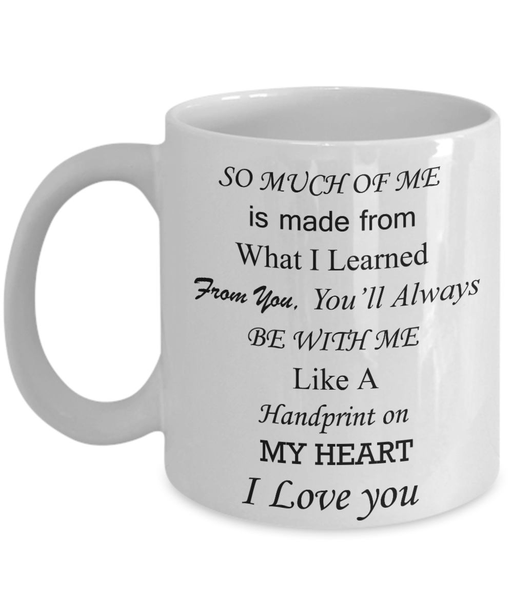 Mothers gift special love heart poem mug - Handprint on my Heart, Love you Mom - White Porcelain Coffee Mug Cute Ceramic Cup 11 oz
