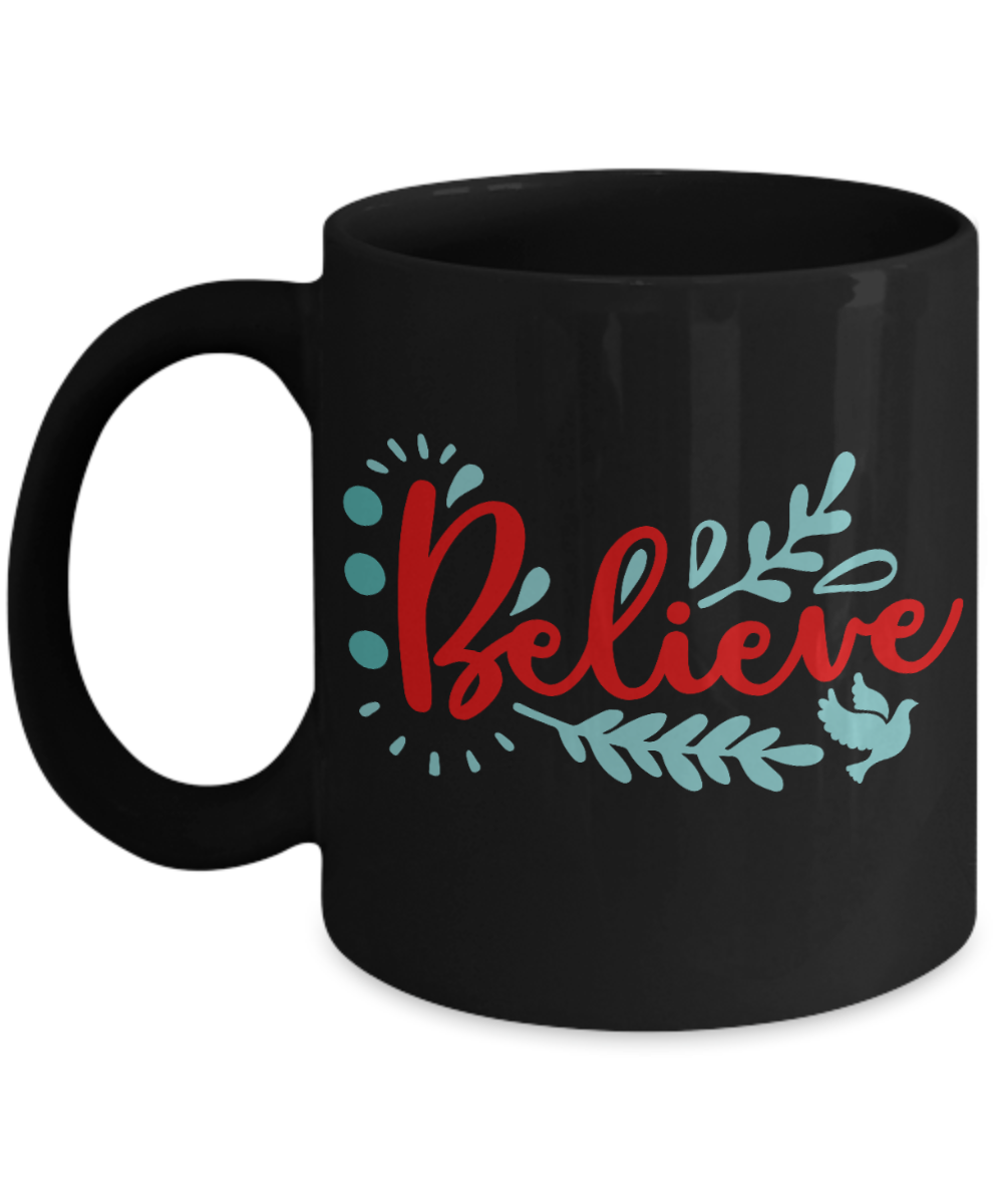 Nightnare before christmas mug - Believe - Funny Christmas Gifts Mugs, Christmas Gifts for family Ceramic Cup Black, Funny Mugs Gift Ideas 11 Oz